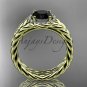 14kt yellow gold halo rope diamond engagement ring Black Diamond center stone RP8380