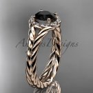 14kt rose gold halo rope diamond engagement ring Black Diamond center stone RP8380