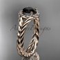 14kt rose gold halo rope diamond engagement ring Black Diamond center stone RP8380