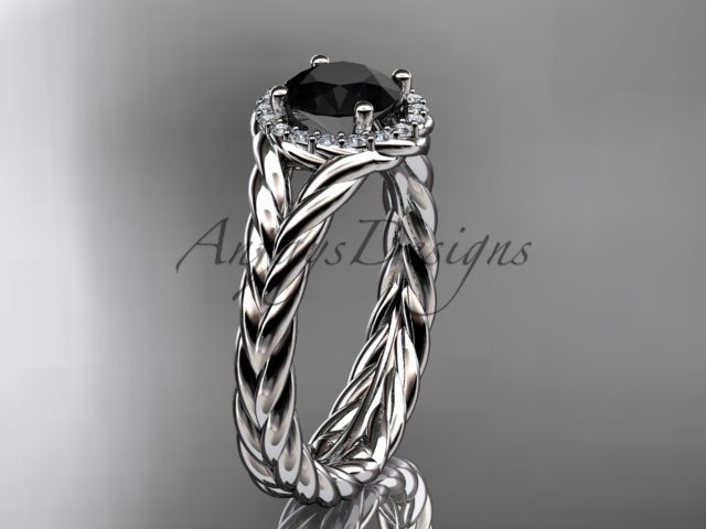 Platinum halo rope diamond engagement ring Black Diamond center stone RP8380