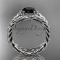 Platinum halo rope diamond engagement ring Black Diamond center stone RP8380