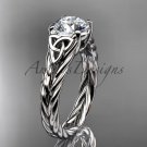 14kt white gold celtic rope engagement ring with a "Forever One" Moissanite center stone RPCT9108