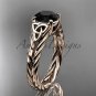 14kt rose gold celtic rope engagement ring with a Black Diamond center stone RPCT9108