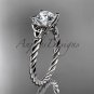 14kt white gold rope triquetra celtic engagement ring with a Moissanite center stone RPCT9116