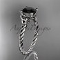 14kt white gold rope triquetra celtic engagement ring with a Black Diamond center stone RPCT9116
