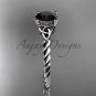 14kt white gold rope triquetra celtic engagement ring with a Black Diamond center stone RPCT9116