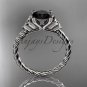 14kt white gold rope triquetra celtic engagement ring with a Black Diamond center stone RPCT9116