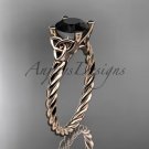 14kt rose gold rope triquetra celtic engagement ring with a Black Diamond center stone RPCT9116