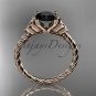 14kt rose gold rope triquetra celtic engagement ring with a Black Diamond center stone RPCT9116