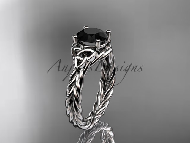 Platinum rope triquetra celtic engagement ring with a Black Diamond center stone RPCT9112