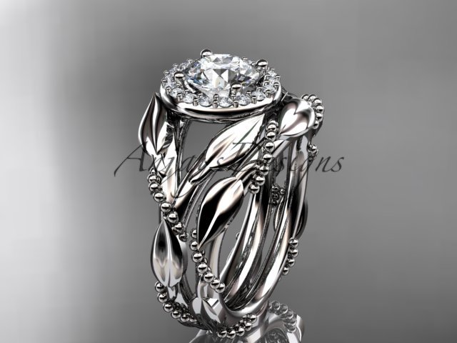 14kt white gold diamond leaf and vine engagement set ADLR328S