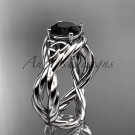 14kt white gold rope celtic engagement ring with a Black Diamond center stone RPCT9181