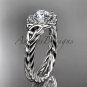 14kt white gold rope celtic trinity diamond engagement ring with a Moissanite center stone RPCT9380