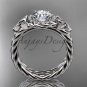 14kt white gold rope celtic trinity diamond engagement ring with a Moissanite center stone RPCT9380