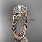14kt rose gold rope celtic trinity diamond engagement ring with a Moissanite center stone RPCT9380