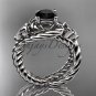 14kt white gold celtic trinity twisted rope wedding ring with a Black Diamond center stone RPCT9320