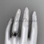 14kt white gold celtic trinity twisted rope wedding ring with a Black Diamond center stone RPCT9320