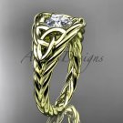 14kt yellow gold celtic trinity rope wedding ring with a Moissanite center stone RPCT964