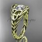 14kt yellow gold celtic trinity rope wedding ring with a Moissanite center stone RPCT964