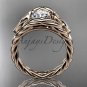 14kt rose gold celtic trinity rope wedding ring with a Moissanite center stone RPCT964