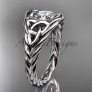 Platinum celtic trinity rope wedding ring with a Moissanite center stone RPCT964