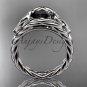 14kt white gold celtic trinity rope wedding ring with a Black Diamond center stone RPCT964