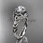 14kt white gold celtic trinity twisted rope wedding ring with a Moissanite center stone RPCT9125