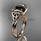 14kt rose gold trinity celtic twisted rope wedding ring with a Black Diamond center stone RPCT9146