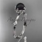 14k white gold Tahitian Black Pearl vine and leaf engagement ring ABP38