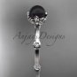 14k white gold Tahitian Black Pearl vine and leaf engagement ring ABP38