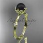 14k yellow gold Tahitian Black Pearl vine and leaf engagement ring ABP38