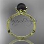 14k yellow gold Tahitian Black Pearl vine and leaf engagement ring ABP38
