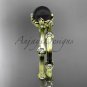 14k yellow gold Tahitian Black Pearl vine and leaf engagement set ABP38S