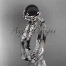 Platinum Tahitian Black Pearl vine and leaf engagement set ABP38S