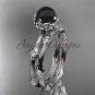 Platinum Tahitian Black Pearl vine and leaf engagement set ABP38S