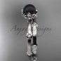 Platinum Tahitian Black Pearl vine and leaf engagement set ABP38S