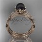 14k rose gold Tahitian Black Pearl engagement ring with double matching band ABP38S