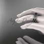 Platinum Tahitian Black Pearl engagement ring with double matching band ABP38S