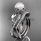 14k White Gold Pearl Flower and Leaf Engagement Set AP70S