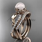 14k rose Gold Pearl Flower and Leaf Engagement Set AP70S