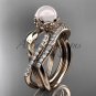 14k rose Gold Pearl Flower and Leaf Engagement Set AP70S