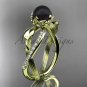 14k yellow Gold Tahitian Black Pearl Flower and Leaf Engagement Ring ABP70
