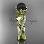 14k yellow Gold Tahitian Black Pearl Flower and Leaf Engagement Ring ABP70