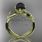 14k yellow Gold Tahitian Black Pearl Flower and Leaf Engagement Ring ABP70