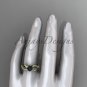 14k yellow Gold Tahitian Black Pearl Flower and Leaf Engagement Ring ABP70