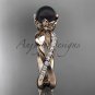 14k rose Gold Tahitian Black Pearl Flower and Leaf Engagement Ring ABP70
