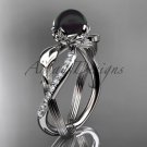 Platinum Tahitian Black Pearl Flower and Leaf Engagement Ring ABP70