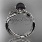 Platinum Tahitian Black Pearl Flower and Leaf Engagement Ring ABP70