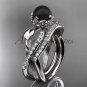 14k White Gold Tahitian Black Pearl Flower and Leaf Engagement Set ABP70S