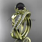 14k yellow Gold Tahitian Black Pearl Flower and Leaf Engagement Set ABP70S